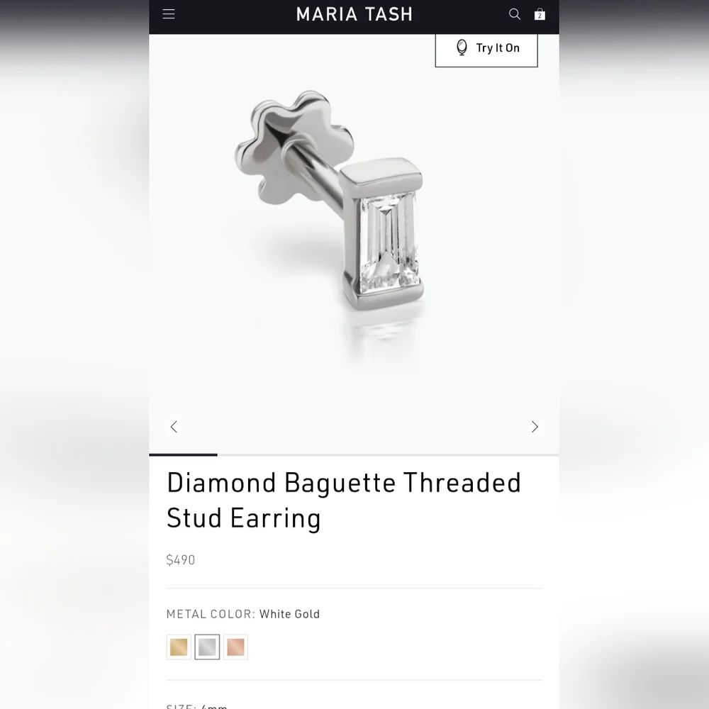 **SOLD** Maria Tash Diamond Baguette Threaded Stud - Picture 1 of 7